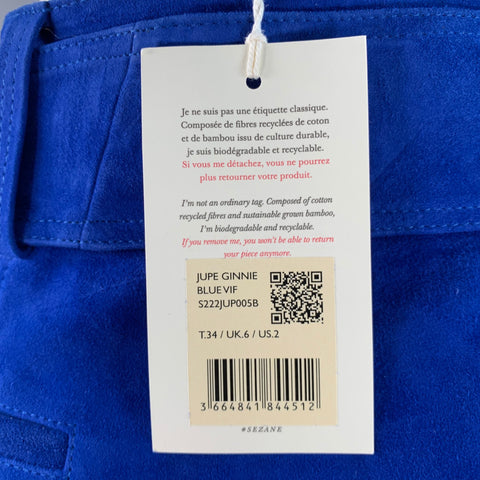 SEZANE Size 2 Blue Goat Suede Belted Mini Skirt