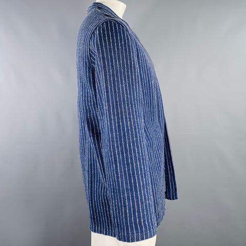 KAPITAL Size XL Indigo White Stripe Wool Blend Open Front Jacket