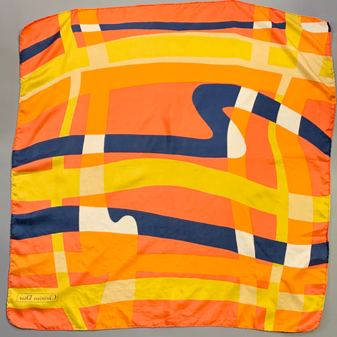 CHRISTIAN DIOR Orange Blue Color Block Silk Twill Square Scarf