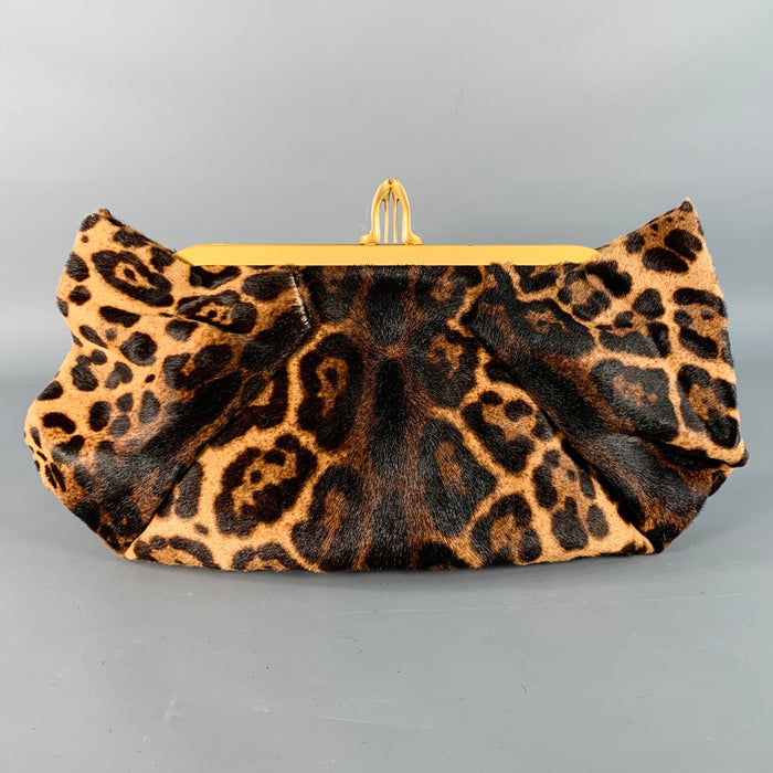CHRISTIAN LOUBOUTIN Loubis Angel Brown Black Gold Animal Print Clutch Handbag