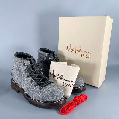 Bottes de randonnée Montelliana montantes en laine tweed grise et noire, taille 13