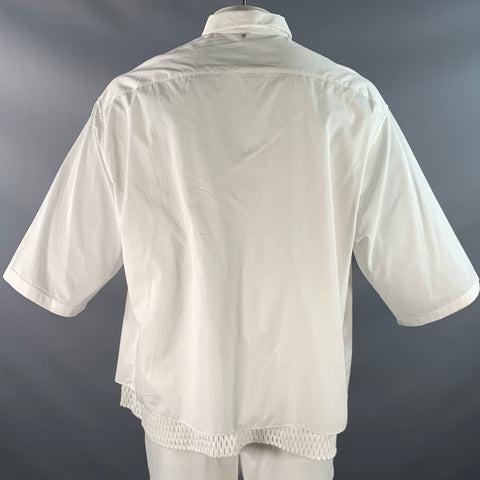 Chemise OAMC manches courtes en coton maillé blanc, taille XXL, deux poches