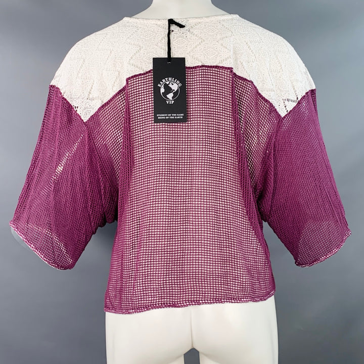 EARTHLING VIP Size M Purple White Mesh Lace Cropped T-shirt