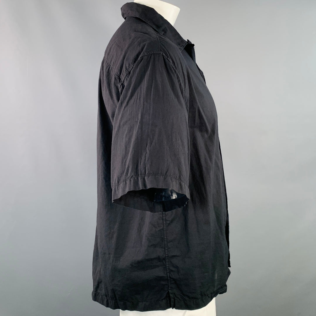 MERZ B. SCHWANEN Size XL Black Organic Cotton One Pocket Oversized Short Sleeve Shirt