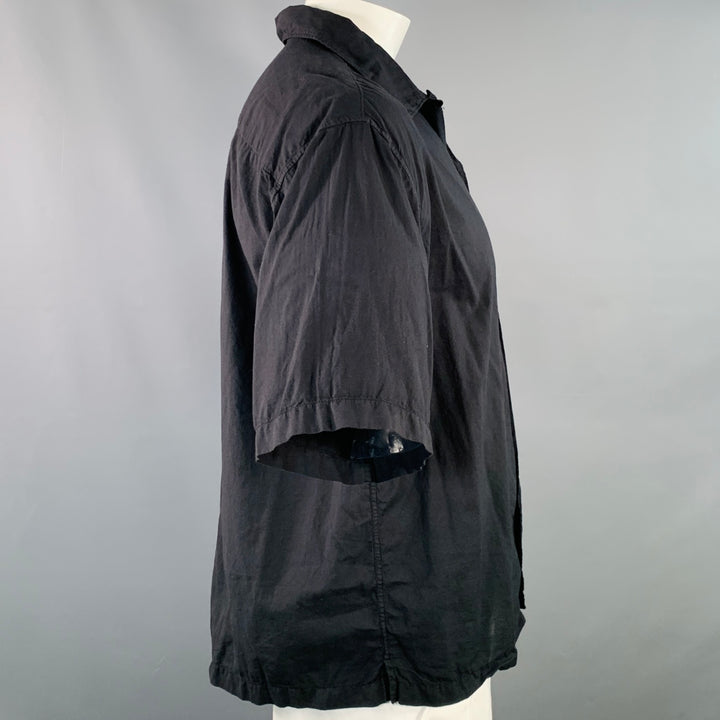 MERZ B. SCHWANEN Size XL Black Organic Cotton One Pocket Oversized Short Sleeve Shirt