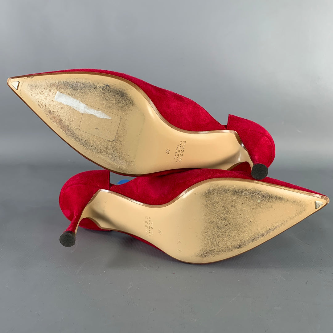 FRANCESCO RUSSO Size 7 Red Suede Pointed Toe D'Orsay Pumps