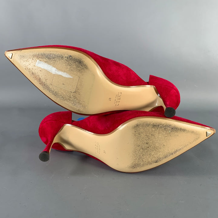 FRANCESCO RUSSO Size 7 Red Suede Pointed Toe D'Orsay Pumps