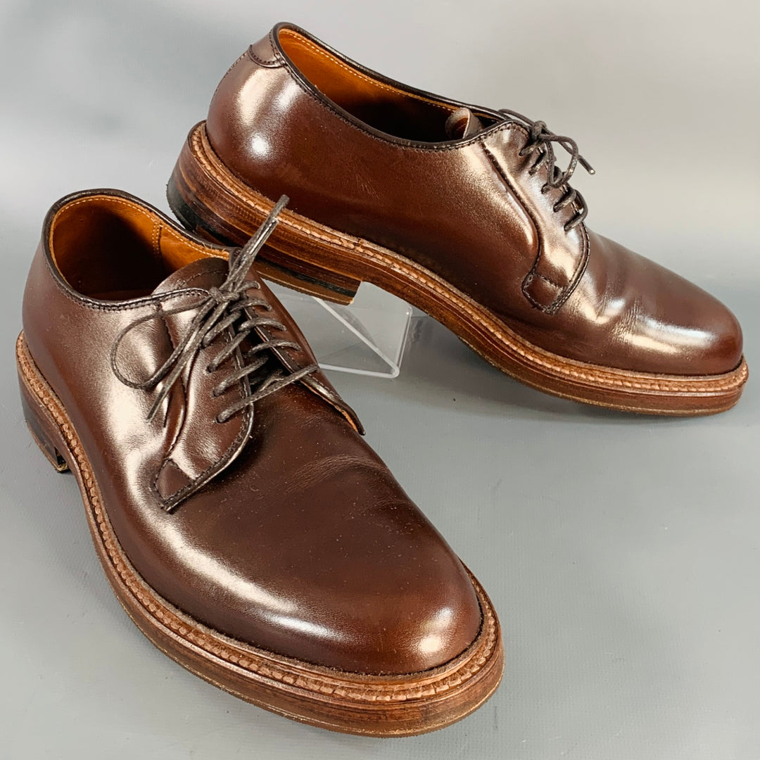 Alden Size 6.5 Plain Toe Blucher Brown Leather Derby Lace-Up Shoes