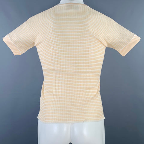 PRADA Size M Beige Cream Stripe Cotton Short Sleeve Pullover