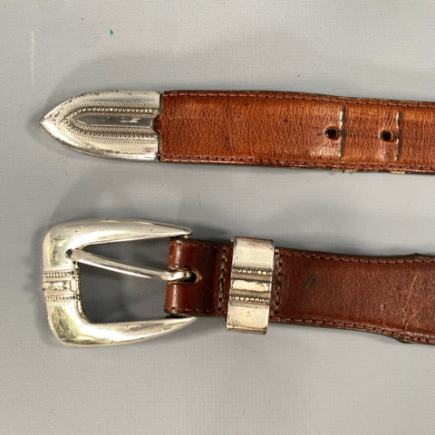 ONYX Size 38 Brown Studded Leather Belt