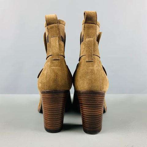 BURBERRY Talla 11 Botas de tacón grueso de ante marrón
