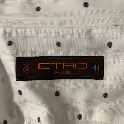 ETRO Size L White Grey Polka Dot See Through Stripe Long Sleeve Shirt