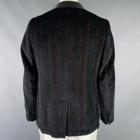 JOHN VARVATOS Size 42 Black Multi Color Stripe Velvet Sport Coat