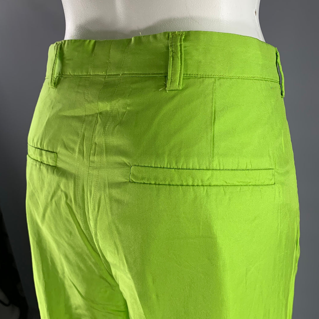 DRIES VAN NOTEN Size 10 Green Neon Silk Cotton Pleated Pants