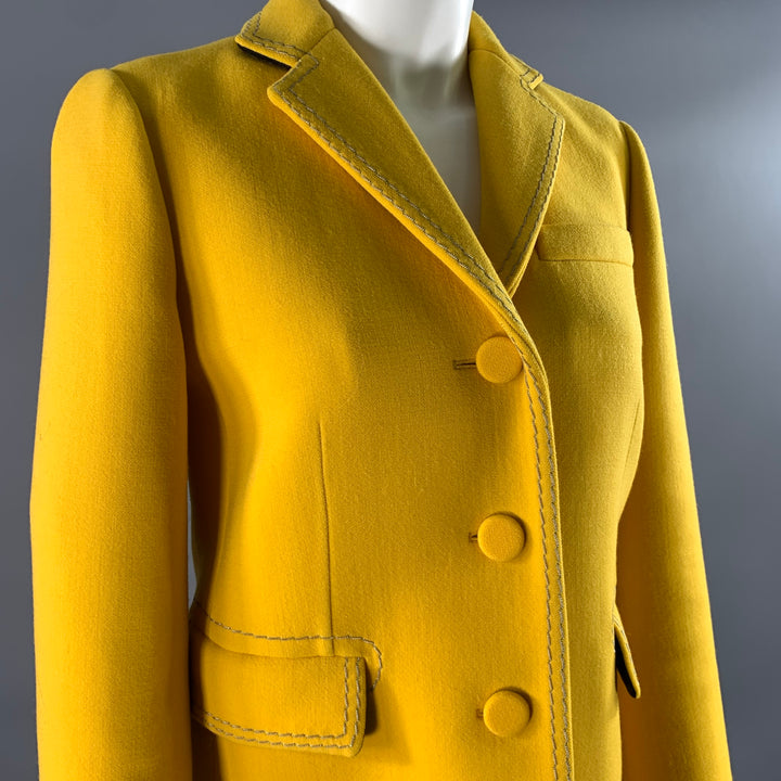 BOTTEGA VENETA Size 4 Yellow Wool Polyamide Chain Stitch Blazer