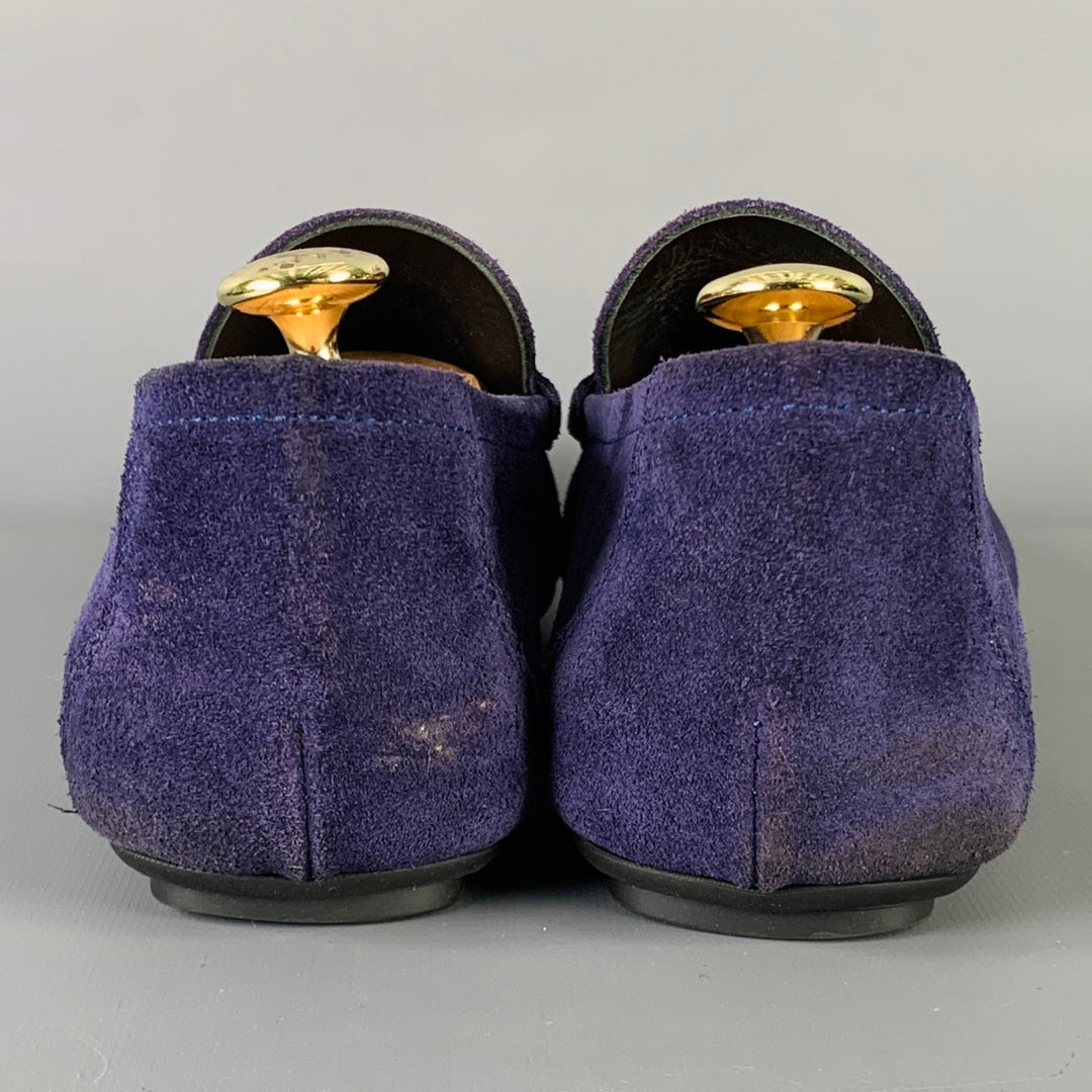 VERSACE Size 8 -Bluette Oro- Purple Textured Suede Drivers  display picture 3