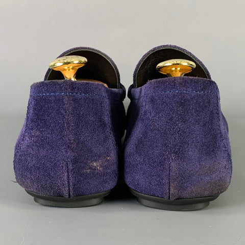 VERSACE Size 8 -Bluette Oro- Purple Textured Suede Drivers Loafers