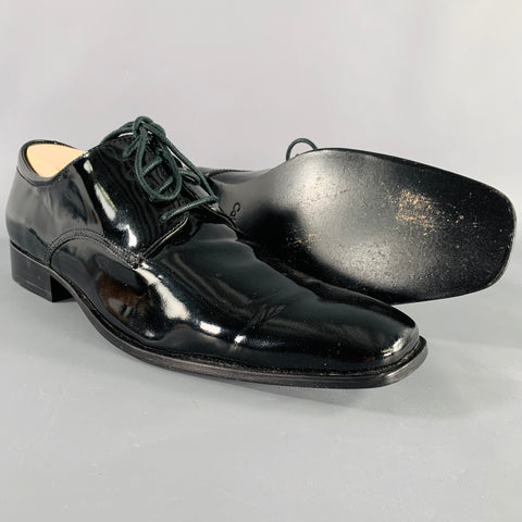 CALVIN KLEIN Size 9.5 Gareth Black Patent Leather Derby Lace-Up Shoes