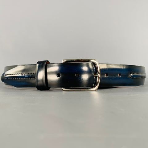 ALLEN EDMONDS Size 36 Black Blue Stripe Leather Belt