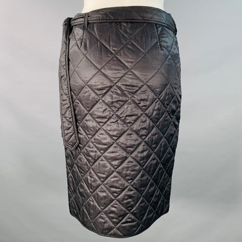 DRIES VAN NOTEN Size 2 Black Nylon Quilted Zip Pockets Wrap Skirt