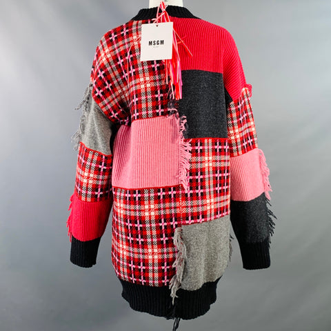 MSGM Size S Pink Multi Color Wool Blend Patchwork Crew Neck Sweater