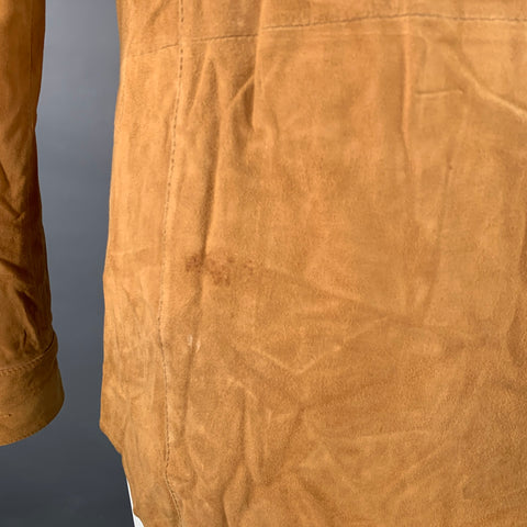 DOLCE & GABBANA Taille XS Chemise à Manches Longues Militaire en Daim Camel Deux Poches Épaulettes