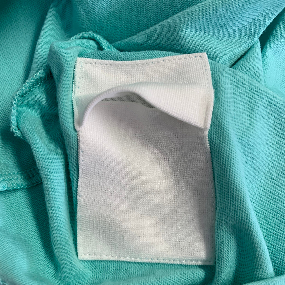 SATISFY Size L Turquoise White Distressed Organic Cotton Print Tank Top