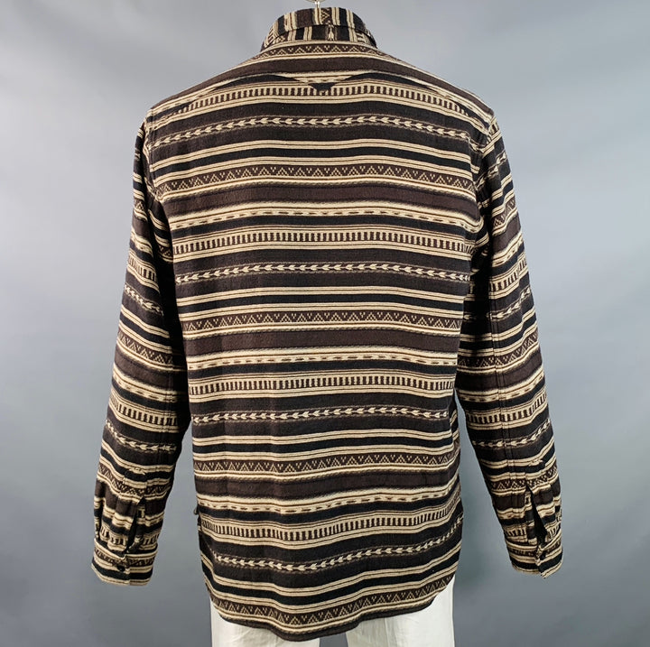 RRL by RALPH LAUREN Size XL Brown Black Jacquard Cotton Wool One Pocket Western Long Sleeve Shirt