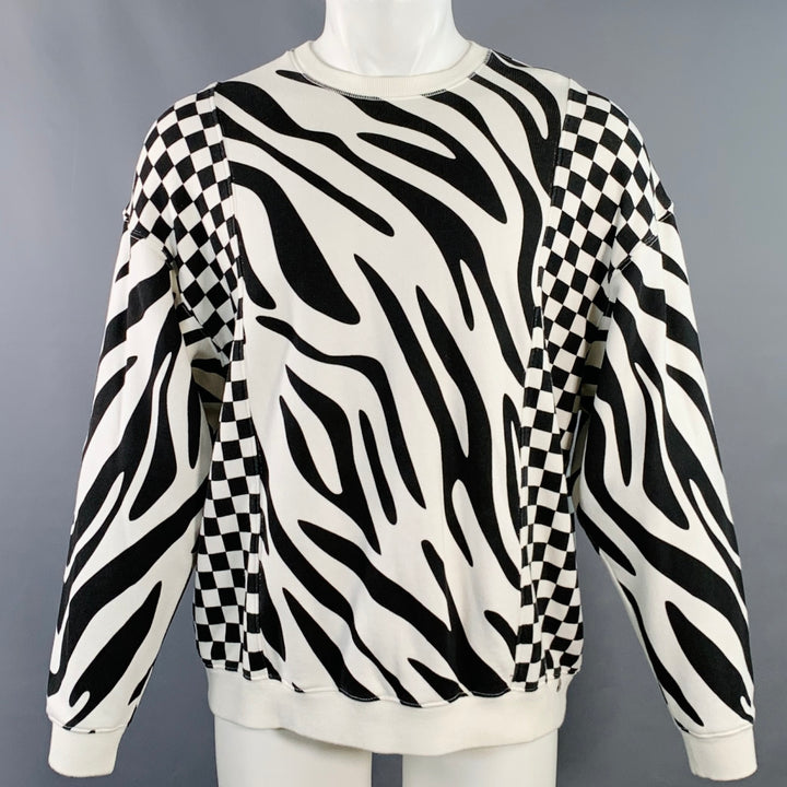 R13 SS22 Size S Black White Animal Print Checkered Cotton Oversized Crew Neck Sweatshirt