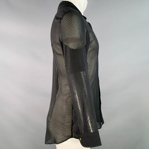 ETRO Size S Black See Through Geometric Long Sleeve Shirt