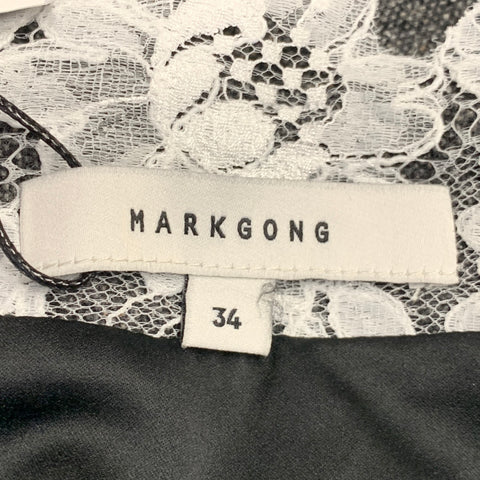 MARK GONG Size 0 Grey White Wool Blend Tweed Spaghetti Straps Lace Trim Dress