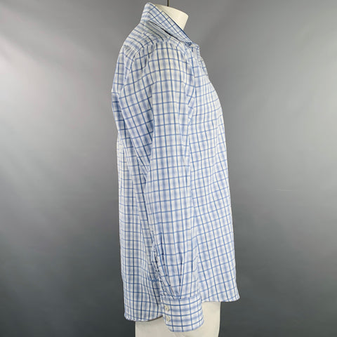 ENGLISH LAUNDRY Taille XL Chemise à Manches Longues en Coton à Carreaux Blanc Bleu Clair