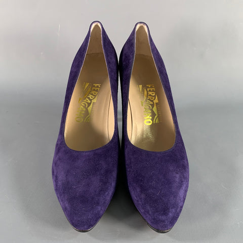 SALVATORE FERRAGAMO Size 9 Purple Suede Pumps