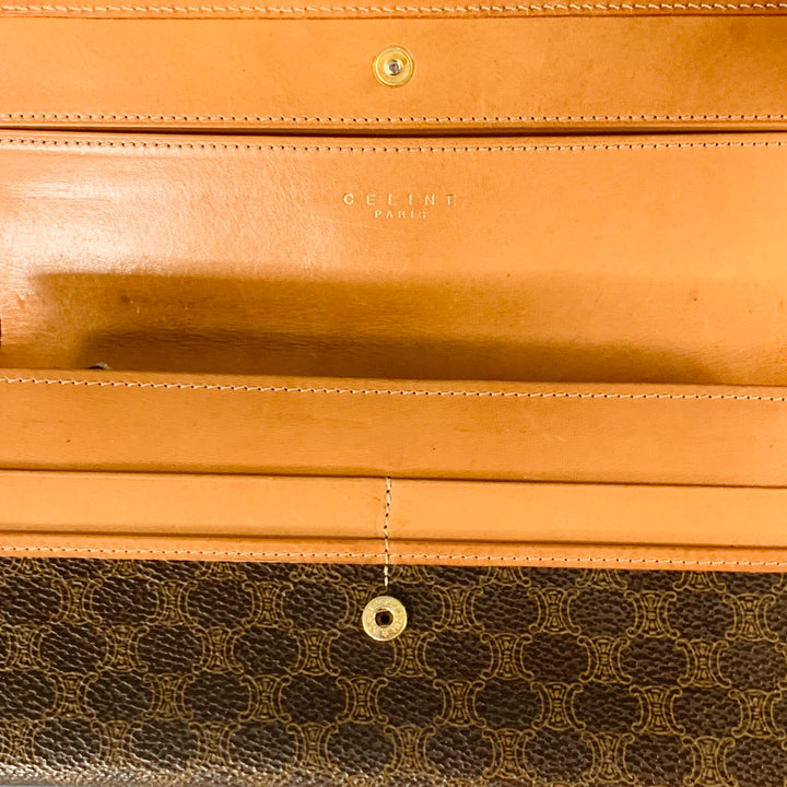 CELINE Brown Tan Logo Coated Canvas Checkbook Wallet