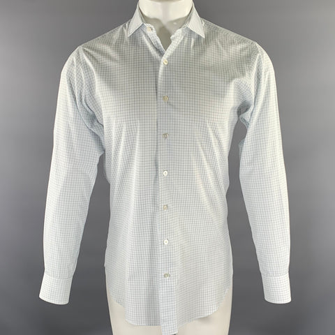 HAMILTON Size S White Green Plaid Cotton Spread Collar Long Sleeve Shirt