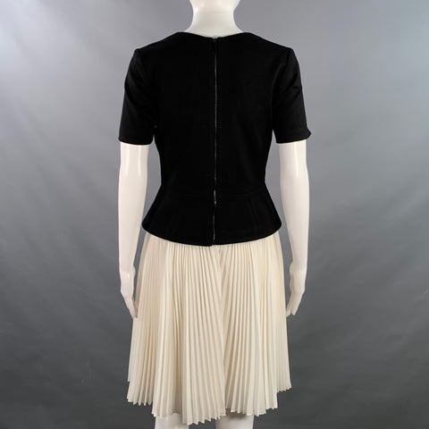 JASON WU Size 6 Black White Color Block Short Sleeve Peplum Pleated Cocktail Dress