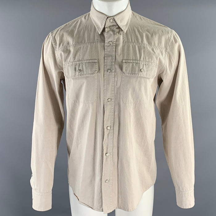ERMENEGILDO ZEGNA Size M Tan Cotton Western Long Sleeve Shirt