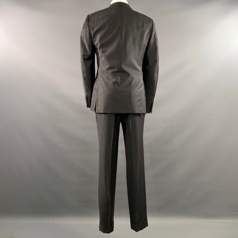 ERMENEGILDO ZEGNA Chest Size 40 Grey Heather Wool Notch Lapel 32 34 Suit