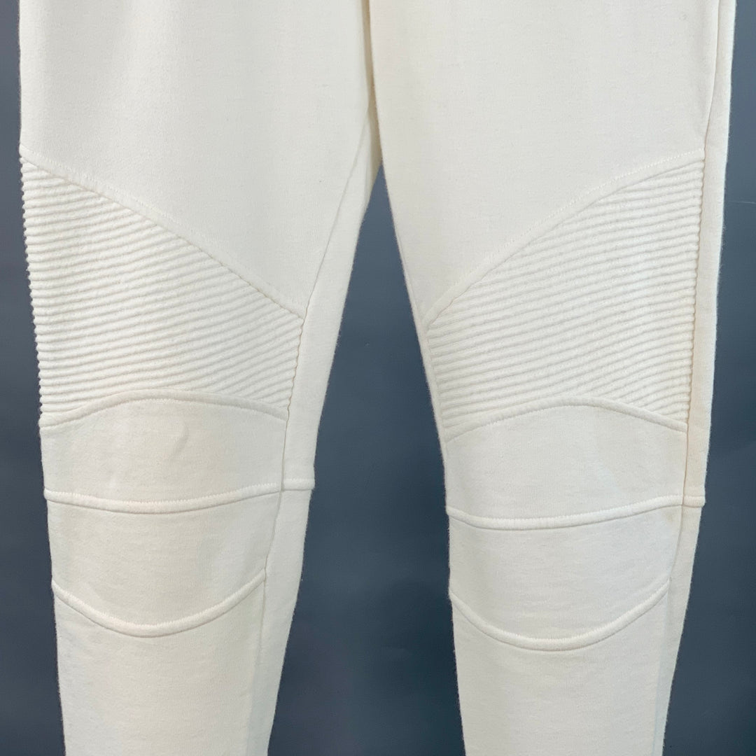 BALMAIN Size M White Cotton Drawstring Sweatpants Casual Pants