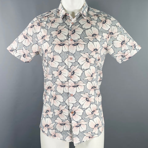 TED BAKER Size S White Navy Pink Floral Short Sleeve Shirt
