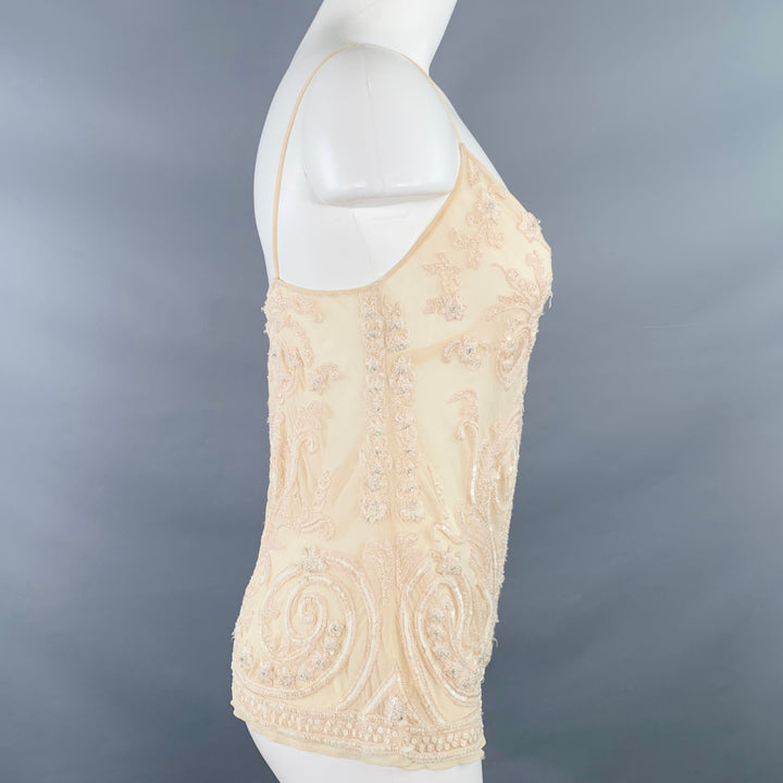 RALPH LAUREN Size M Beige Cream Silk Embroidered Spaghetti Straps Dress Top