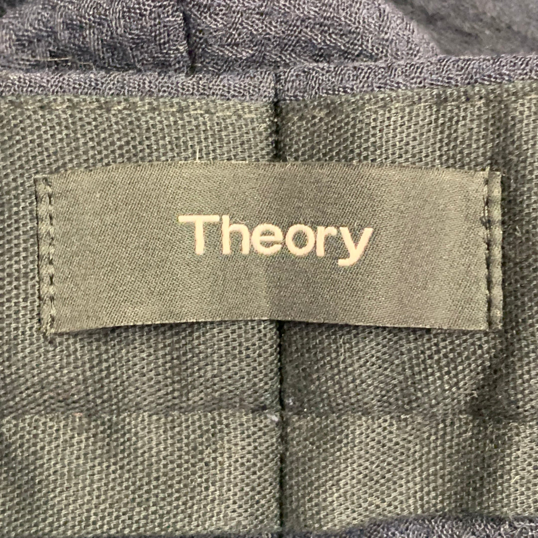 THEORY Size 34 Logan Navy Waffle Textured Polyester Blend Tapered Dress Pants