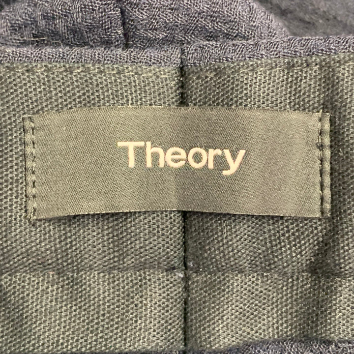 THEORY Size 34 Logan Navy Waffle Textured Polyester Blend Tapered Dress Pants