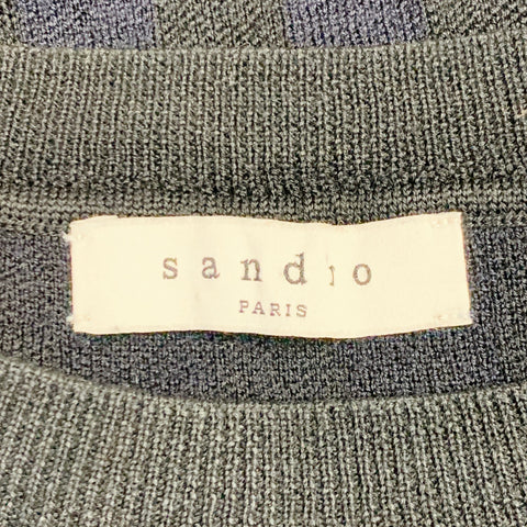 SANDRO Size L Navy Black Stripe Merino Wool Crew Neck Pullover