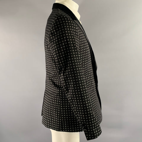 DOLCE & GABBANA Size 40 Black White Dot Cotton Blend Tuxedo Sport Coat