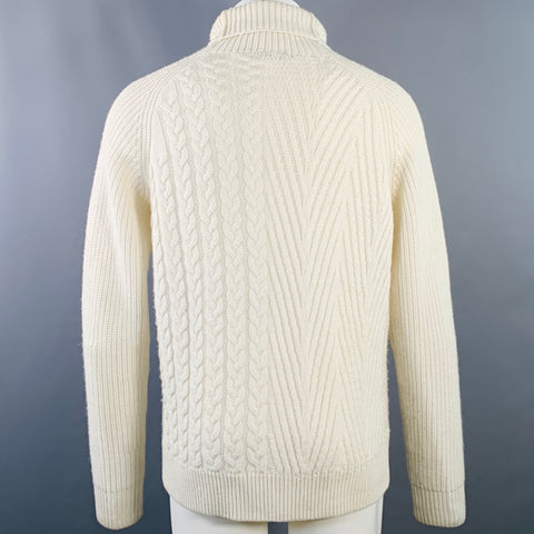 HAIDER ACKERMANN Size M Cream Cable Knit Cashmere Turtleneck Sweater