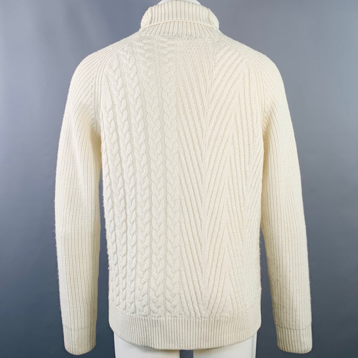 HAIDER ACKERMANN Size M Cream Cable Knit Cashmere Turtleneck Sweater