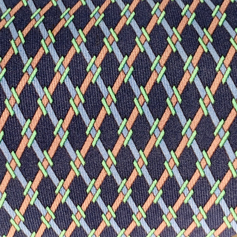 HERMES Blue Green Checkered Silk Tie