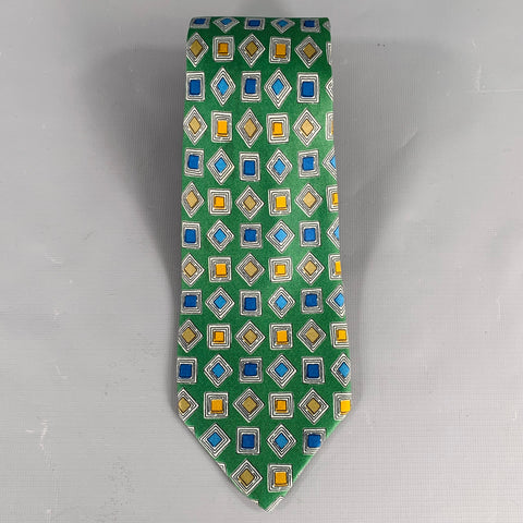FENDI Green Blue Squares Silk Tie