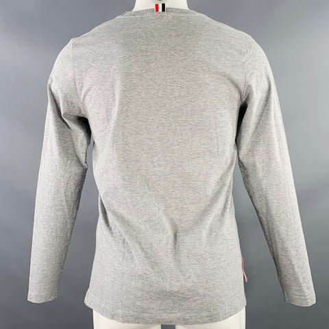 THOM BROWNE Taille S T-shirt gris en coton à col rond et manches longues